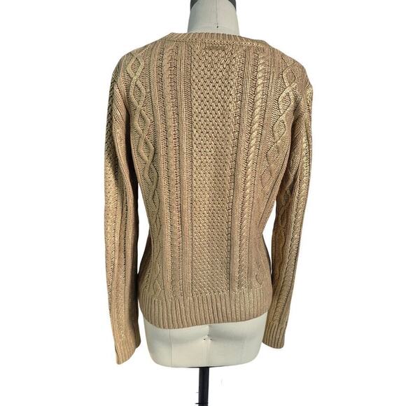 MICHAEL KORS RUBBED GOLD METALLIC PULLOVER SWEATER CHUNKY KNIT SIZE M NWOT - Picture 2 of 6